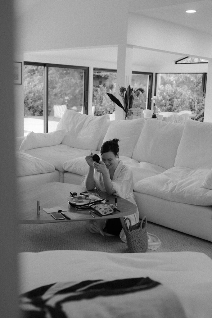 B&W Bride doing her own make up getting Ready for backyard elopement

Destination Elopement Photographer