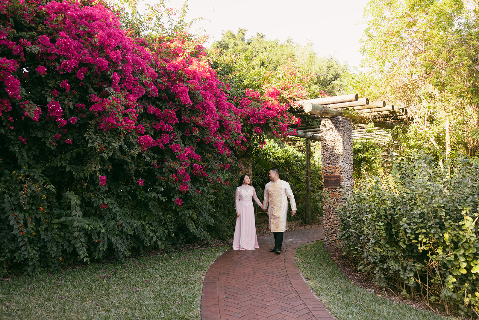 Garden Pink Flowers Pink Ao Dai Elopement Pictures Destination Wedding Photographer