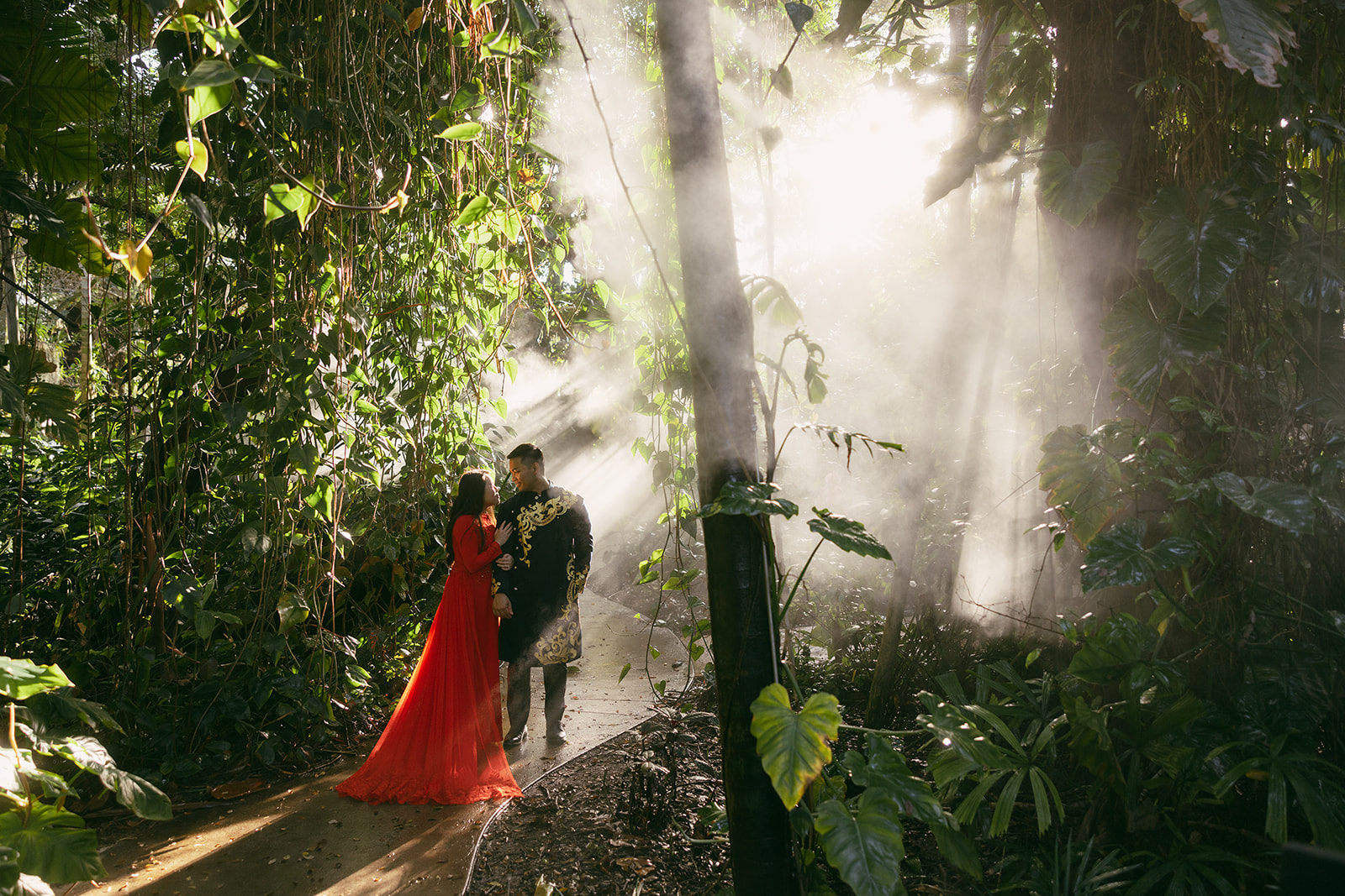 Garden Sun Rays Beaming Couple Elopement Pictures Destination Wedding Photographer