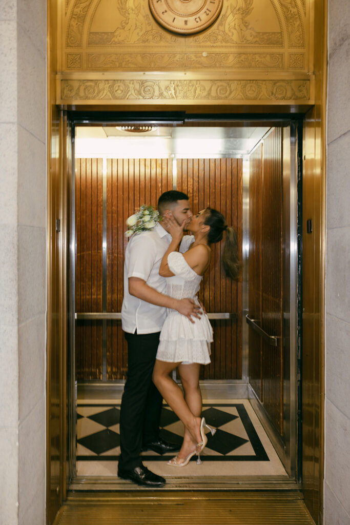 kissing elevator courthouse wedding pictures European aesthetic 