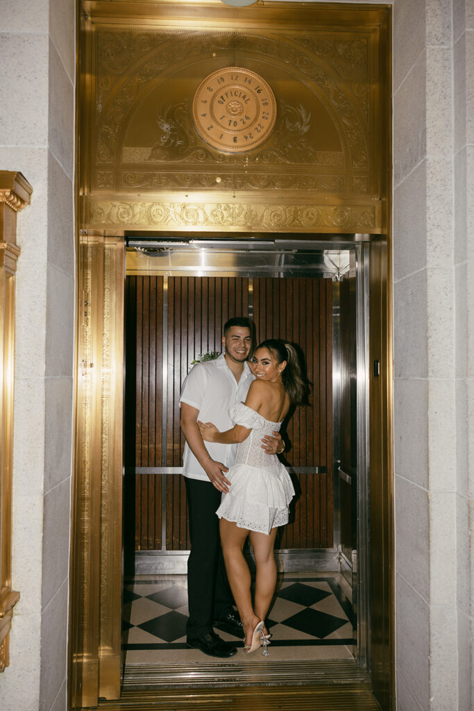 cool vintage elevator courthouse elopement aesthetic