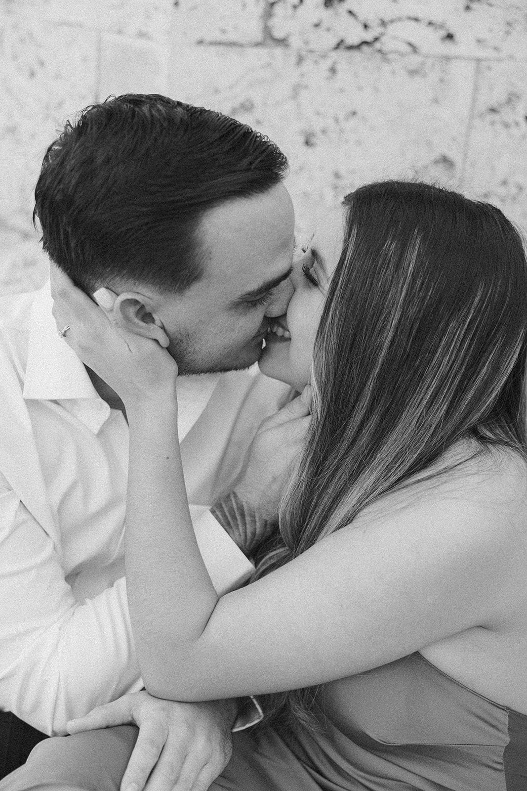 black and white romantic courthouse engagement session kissing couple poses miami elopement photographer