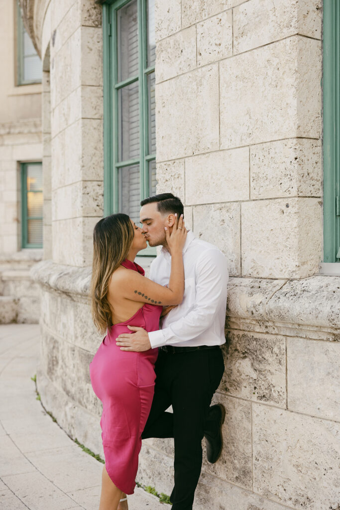 romantic courthouse engagement session kissing couple poses miami elopement photographer