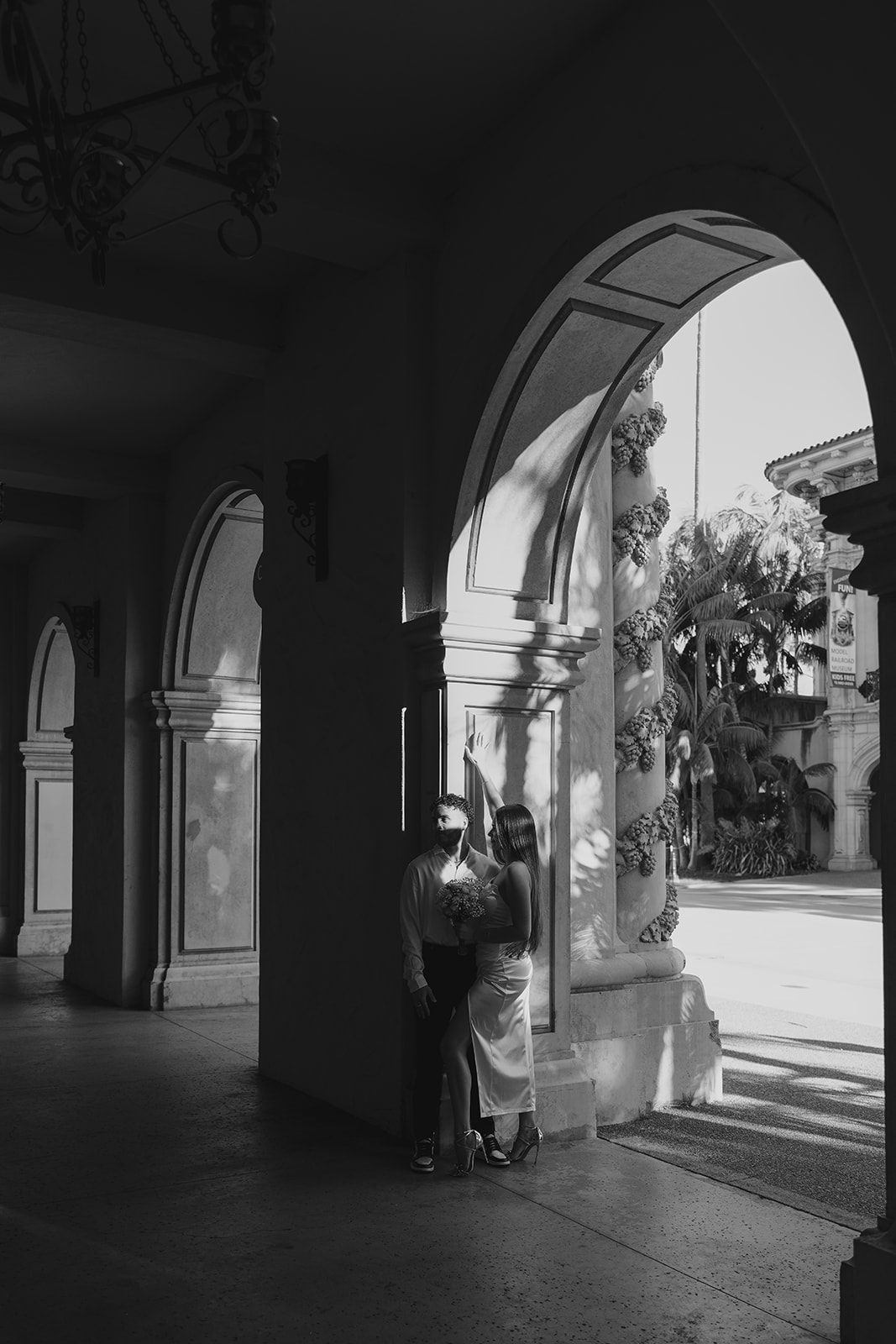 Balboa Park Elopement Photographer California Documentary Wedding Photographer B&W Shadows