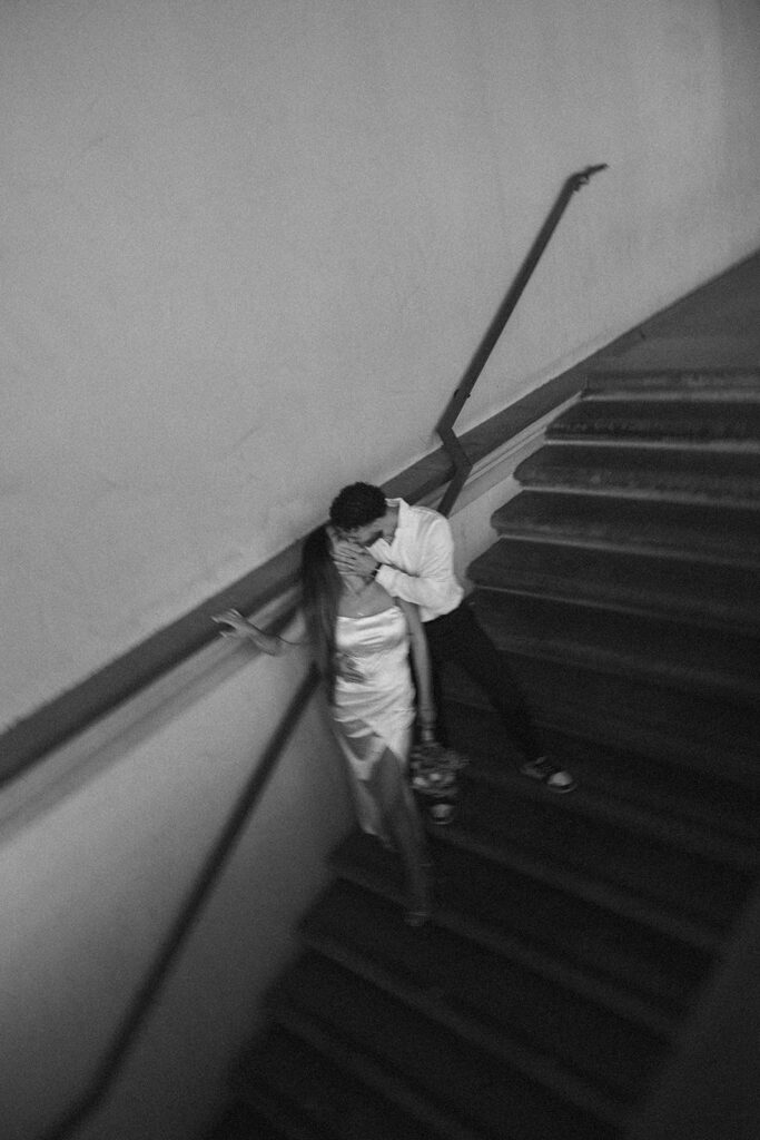 Balboa Park Elopement Photographer California Documentary Wedding Photographer B&W Kissing