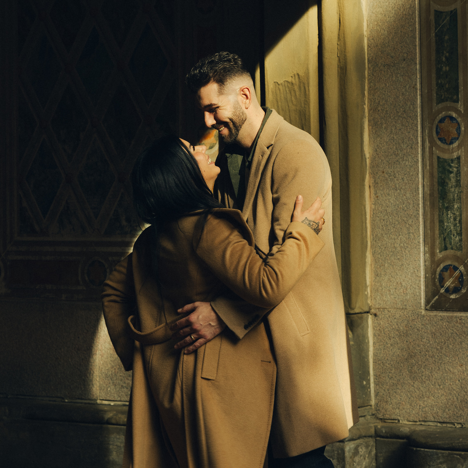 nyc central park fall couples session upstate ny wedding photographer engagement session NYC wedding photographer laughing couple