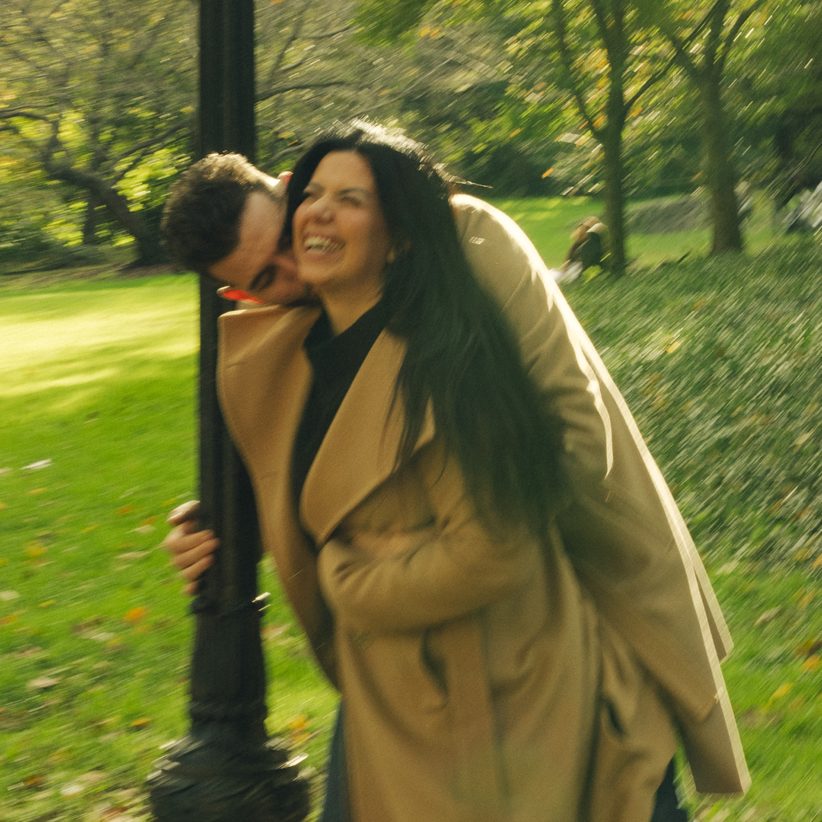 nyc central park fall couples session new york wedding photographer engagement session new york city wedding photographer running and laughing couple