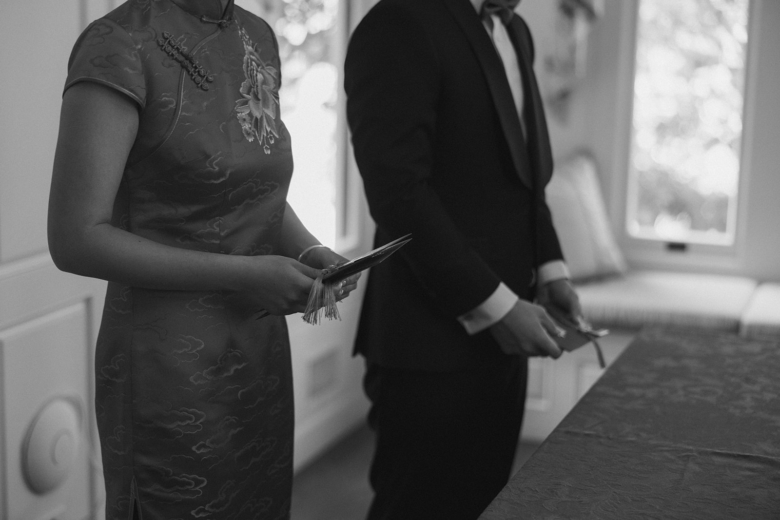 Wedding Chinese Tea Ceremony Tradition Photos Chinese Wedding Couple Portraits Gamble Garden Palo Alto California Wedding black and white