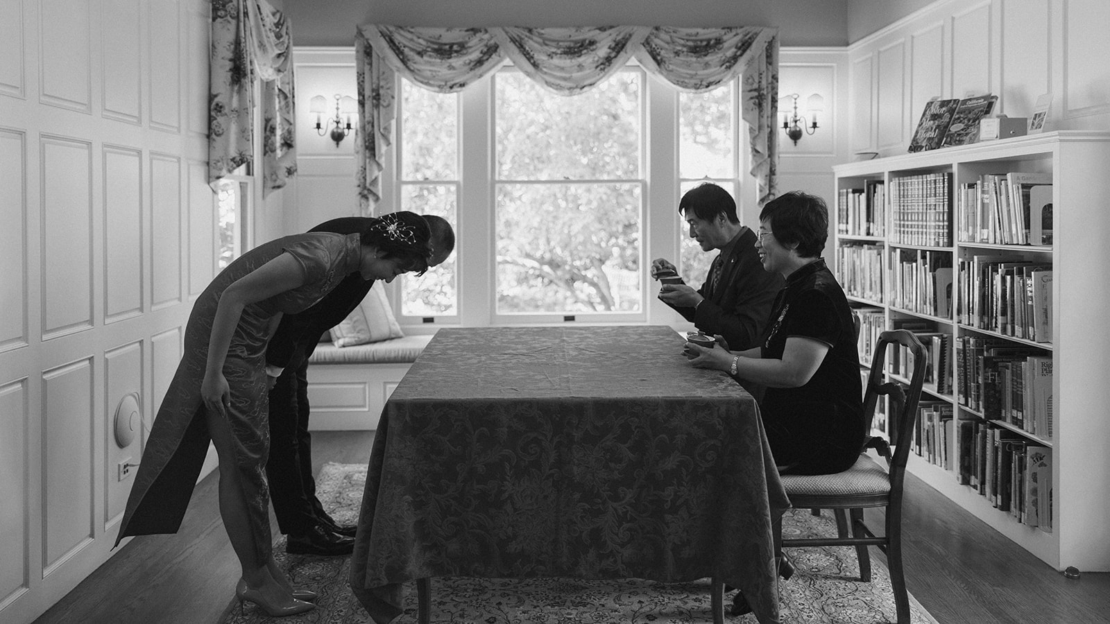 B&W Wedding Chinese Tea Ceremony Tradition Photos Chinese Wedding Couple Portraits Gamble Garden Palo Alto California Wedding