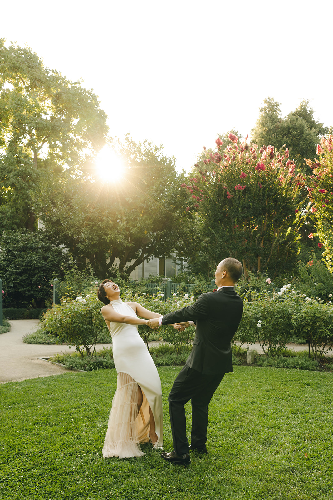 Documentary Wedding Photographer Playful Newly Wed Portraits in Palo Alto California Wedding Photographer