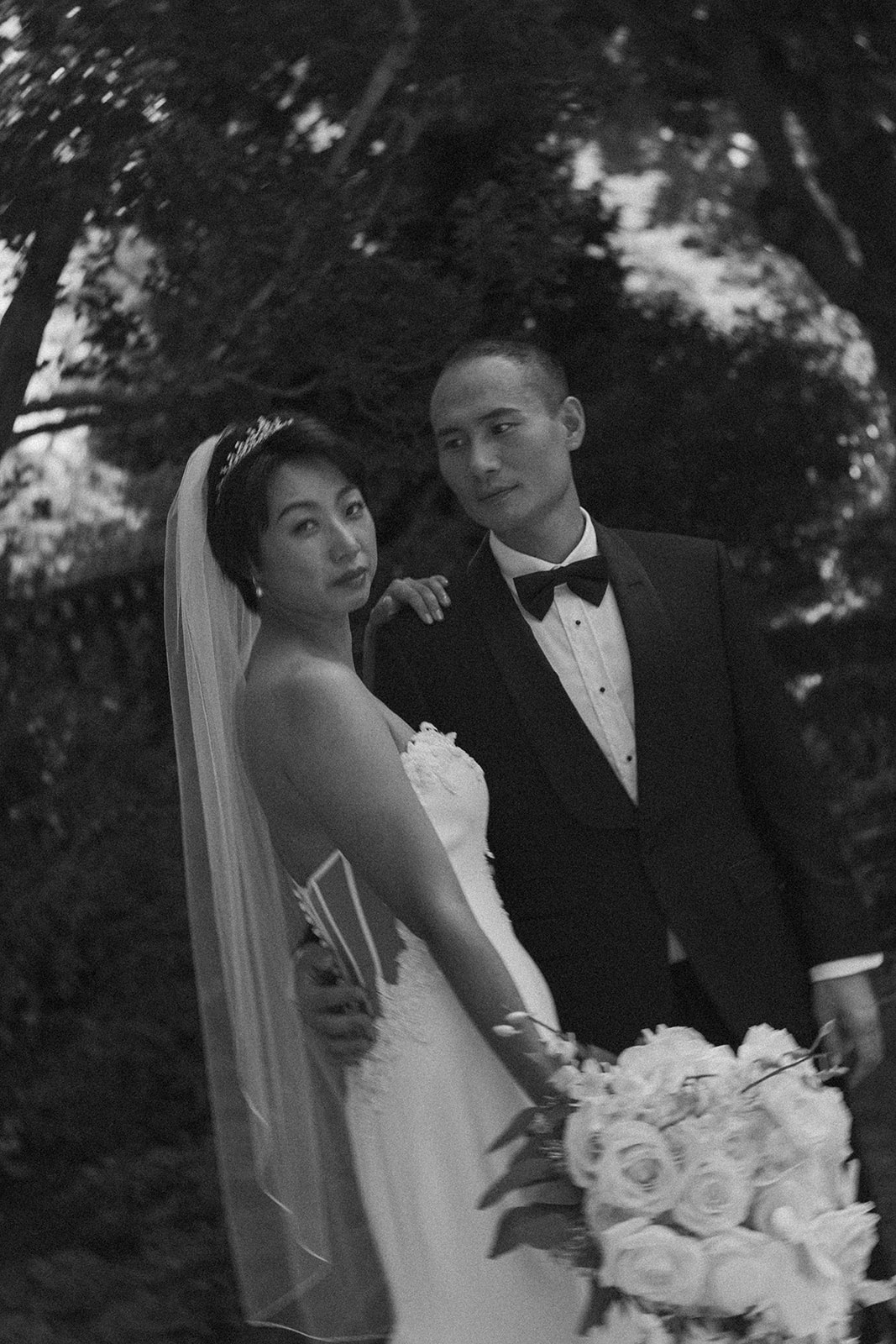 B&W Newly Wed Photos Chinese Wedding Couple Portraits California Palo Alto Wedding Photographer Badgley Mischka Wedding Dress