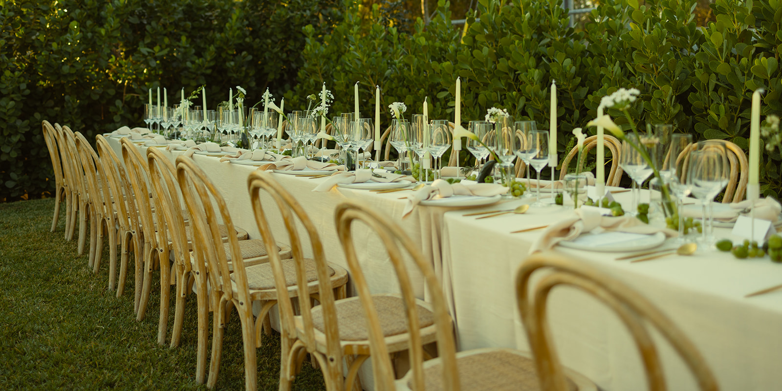 Tablescape Wedding Details Boho Inspired Chair Fruit Decor Candlelit dreamy and elevated intimate backyard wedding by Aileen Ayala Photography