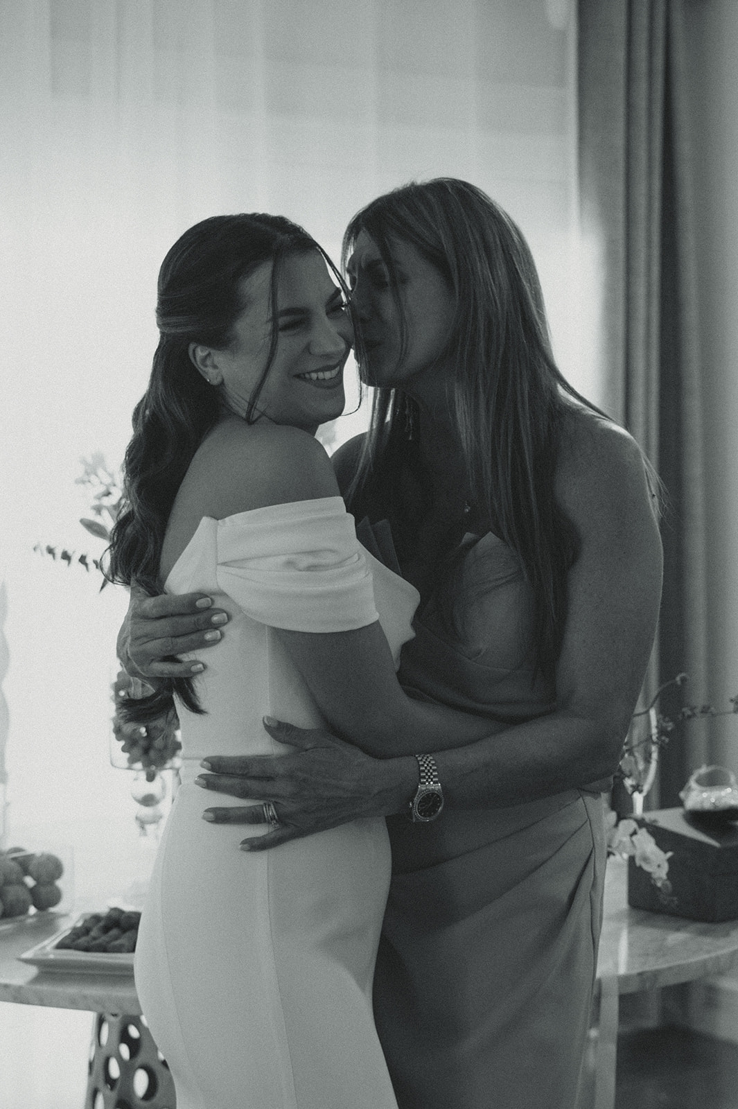 Documentary Bride & Mom Getting Ready dreamy and elevated intimate backyard wedding by Aileen Ayala Photography B&W