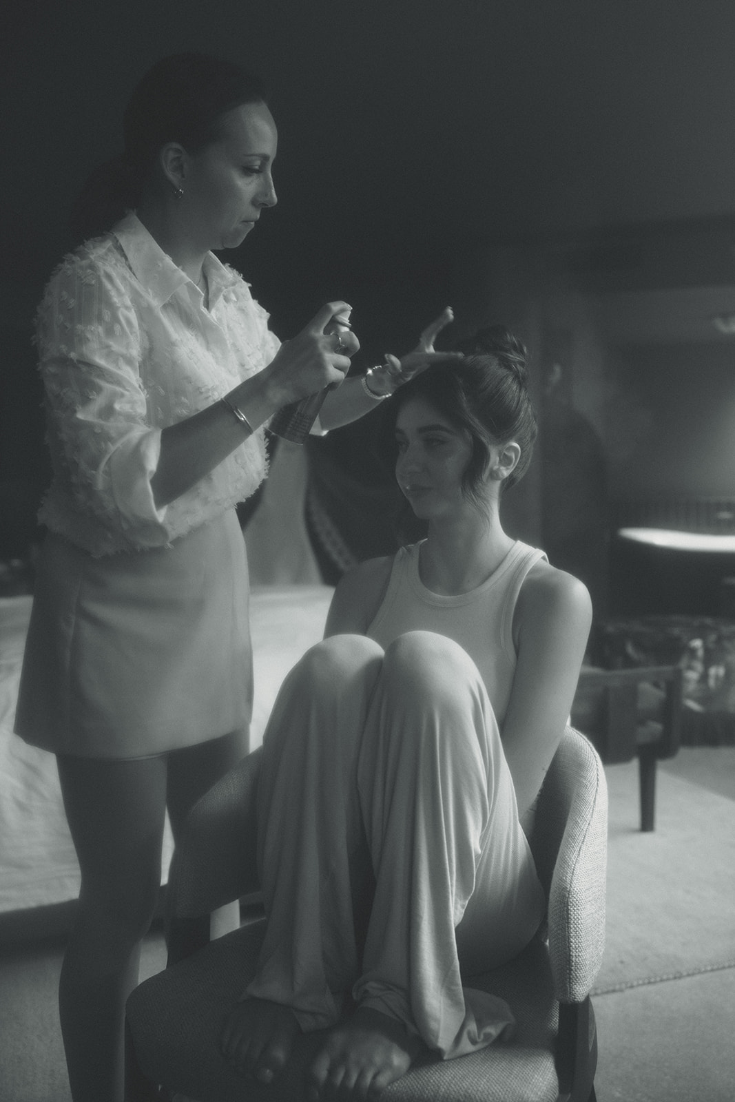 Bridal Getting Ready Black and White Elegant Wedding in Mayfair Hotel & Garden