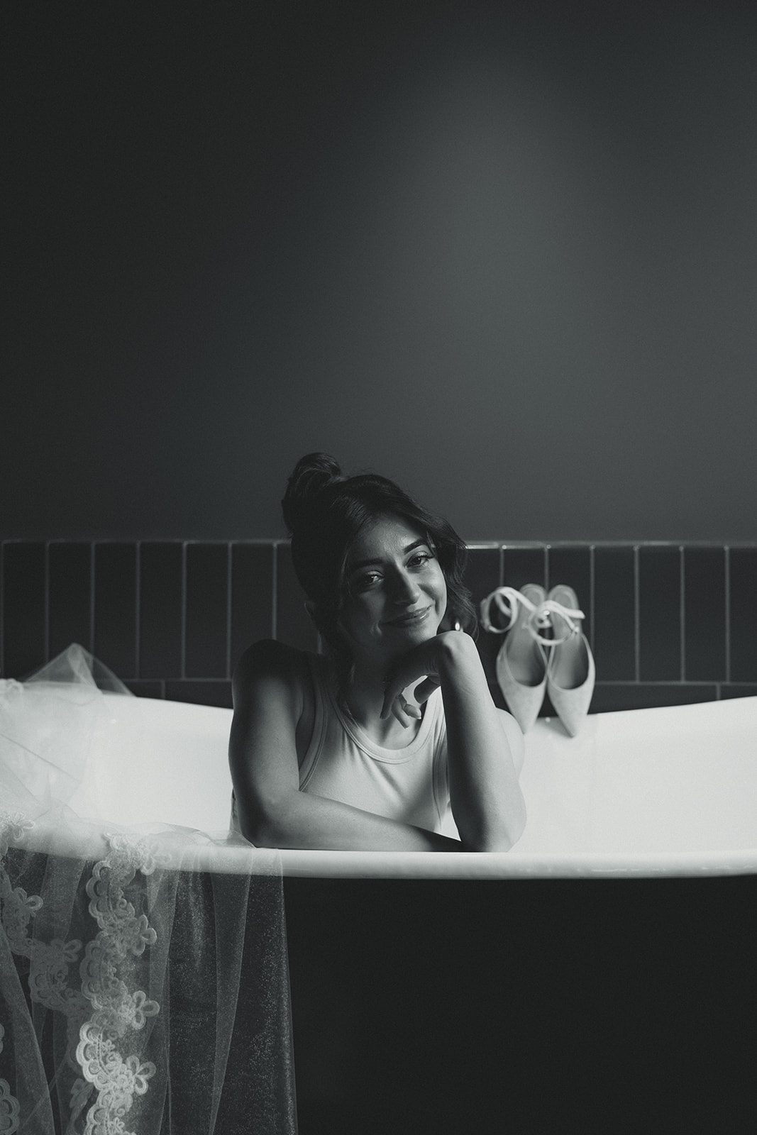 Bride Sitting in Vintage Bathtub vintage Wedding in Mayfair Hotel & Garden