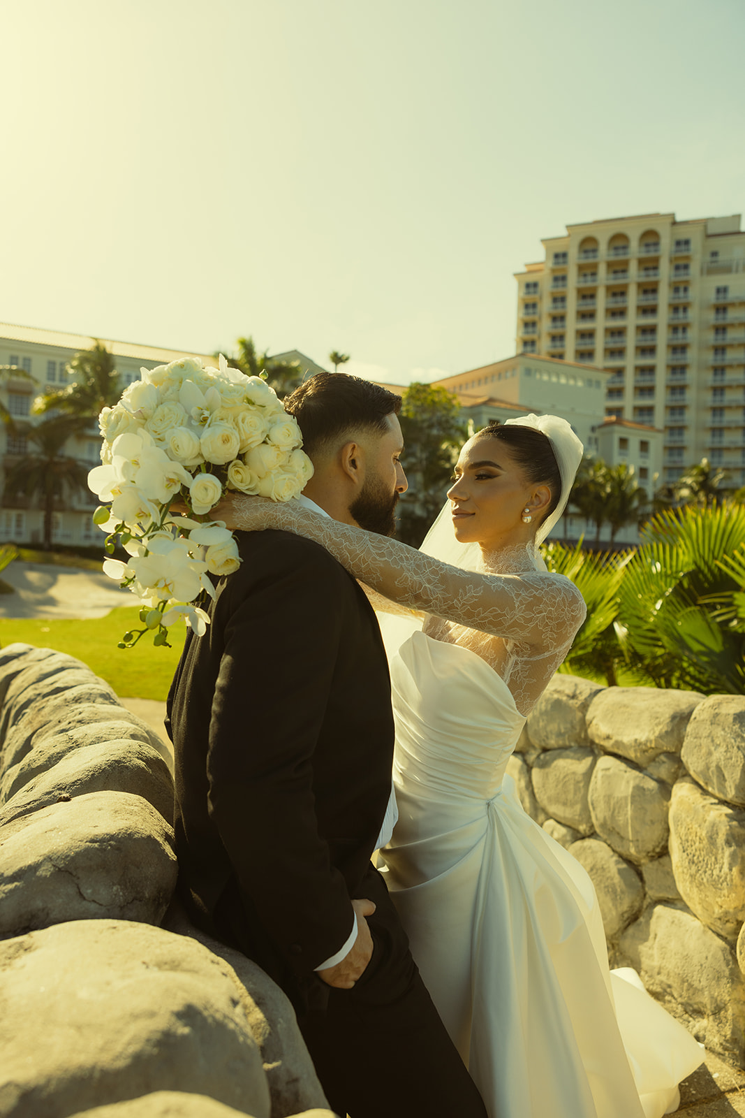 Newly Wed Portrait in JW Marriott Turnberry in Miami Florida. Documentary Wedding Photographer