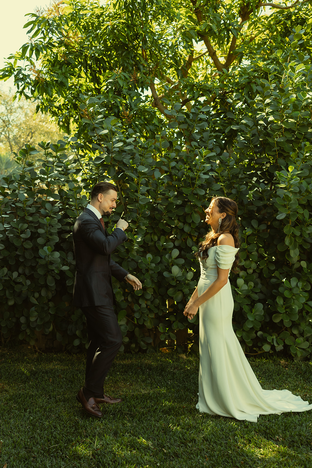 Emotional Bride & Groom First Look dreamy and elevated intimate backyard wedding by Aileen Ayala Photography