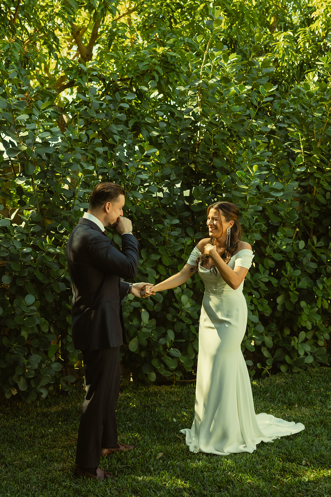 Emotional Bride & Groom First Look dreamy and elevated intimate backyard wedding by Aileen Ayala Photography