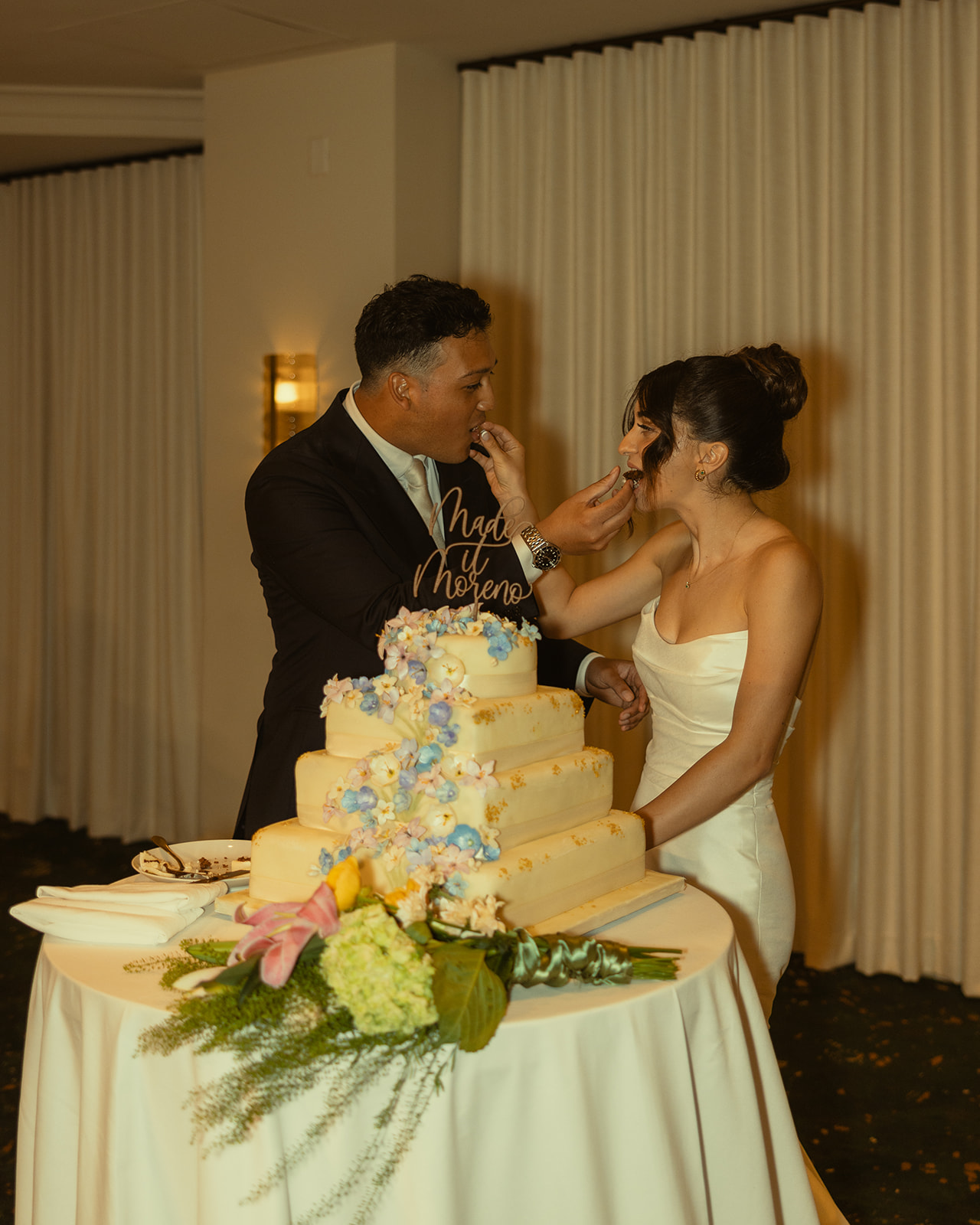 Cake Cutting Photos Timeless Wedding in Mayfair Hotel & Garden