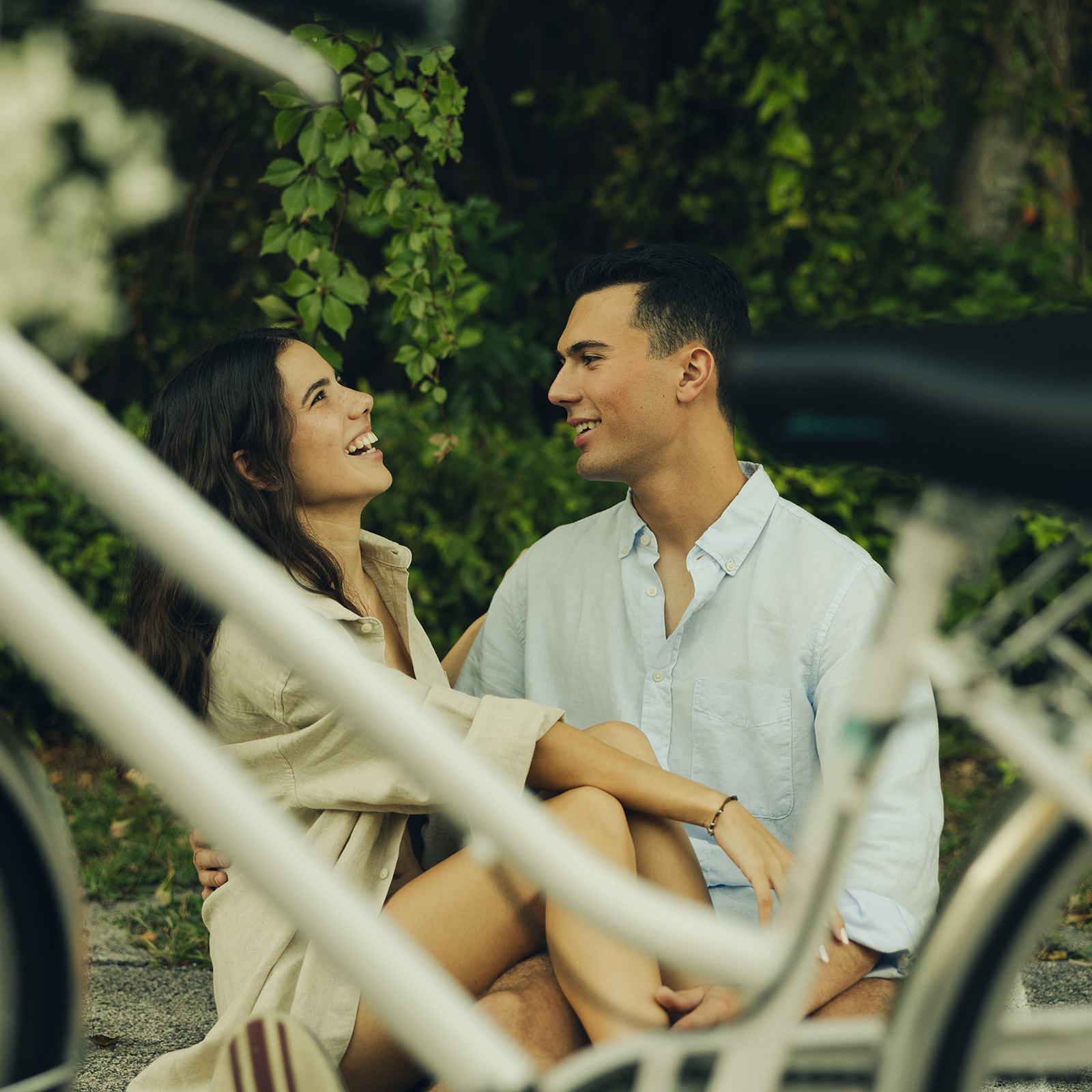 Documentary Bike Laughing Couples Engagement Session In Miami Beach