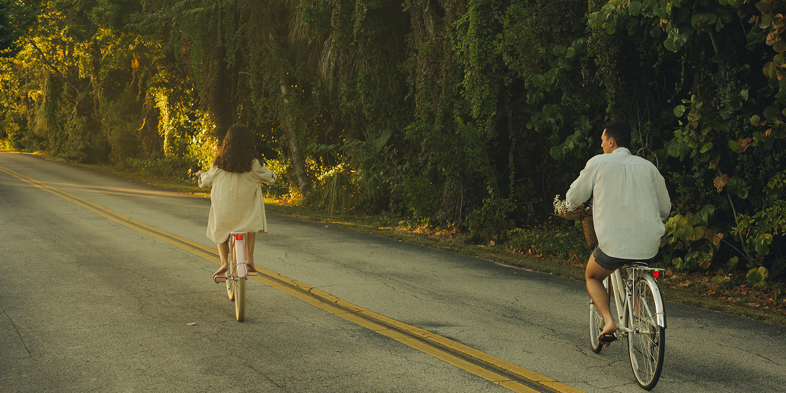 Documentary Biking into Sunset Couples Engagement Session In Miami Beach