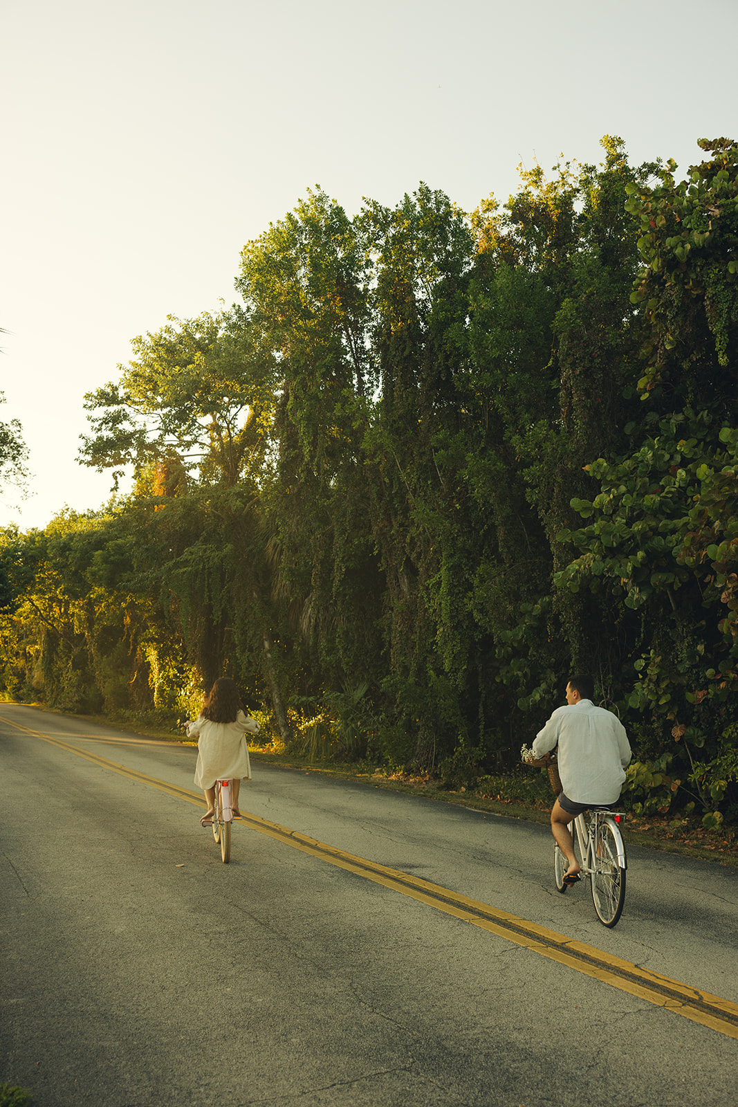 Documentary Biking into Sunset Couples Engagement Session In Miami Beach