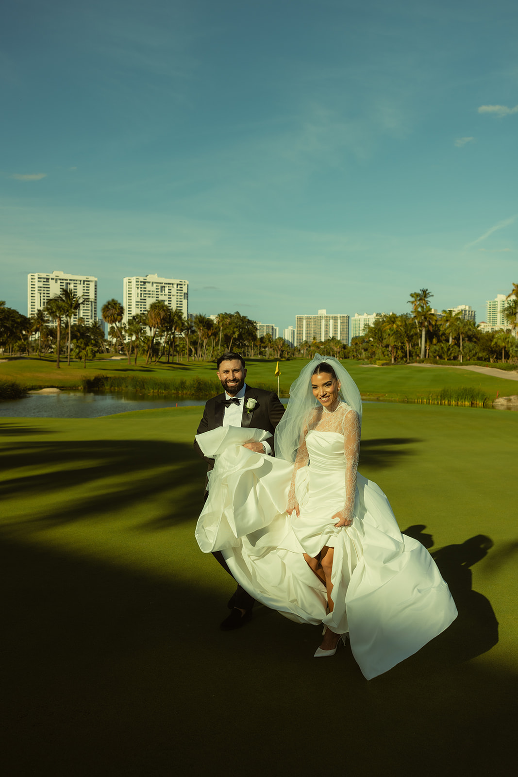 Candid Bride and Groom Walking JW Marriott Turnberry Golf course 