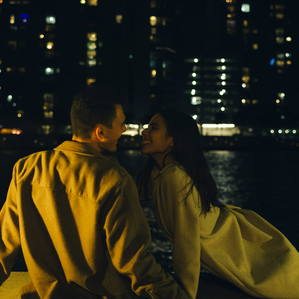 Documentary City Lights at Night Couples Engagement Session In Brickell Miami 