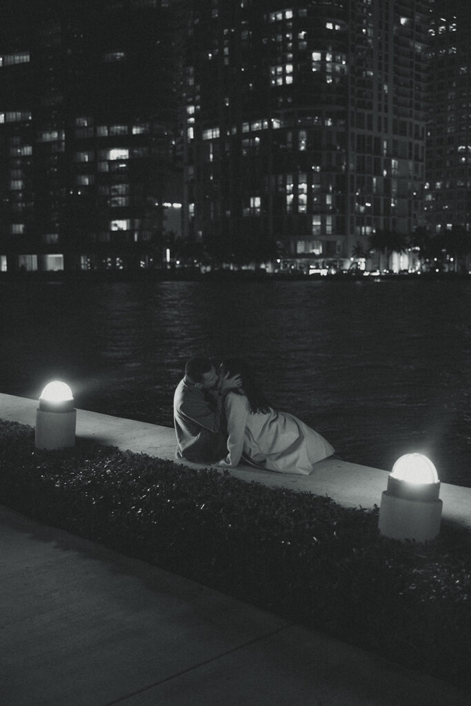 Documentary City Lights at Night Couples Engagement Session In Brickell Miami 