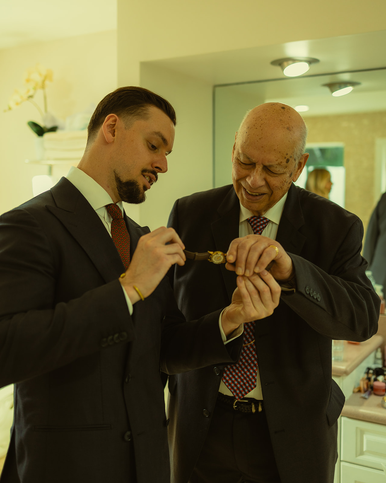 Documenting Moments Before Ceremony Groom and Grandpa dreamy and elevated intimate backyard wedding by Aileen Ayala Photography