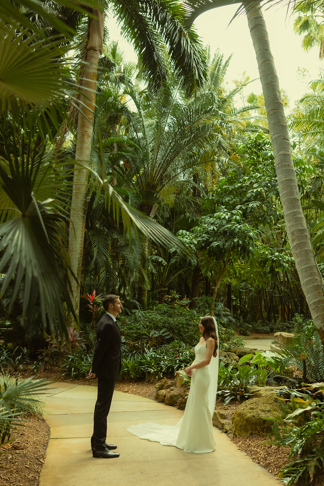 Bride & Groom Dreamy Intimate Wedding First Look at The Sunken Gardens in St.Petersburg