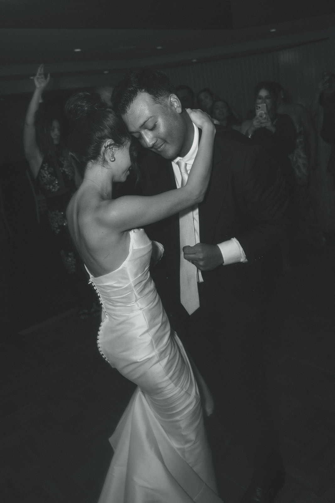 Fun Bride and Groom Dancing Reception Candids Timeless Wedding in Mayfair Hotel & Garden Black and White