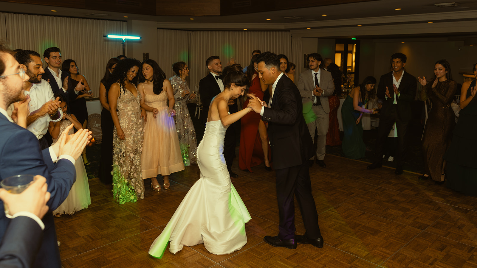 Bride and Groom Playful Dancing Reception Candids Timeless Wedding in Mayfair Hotel & Garden