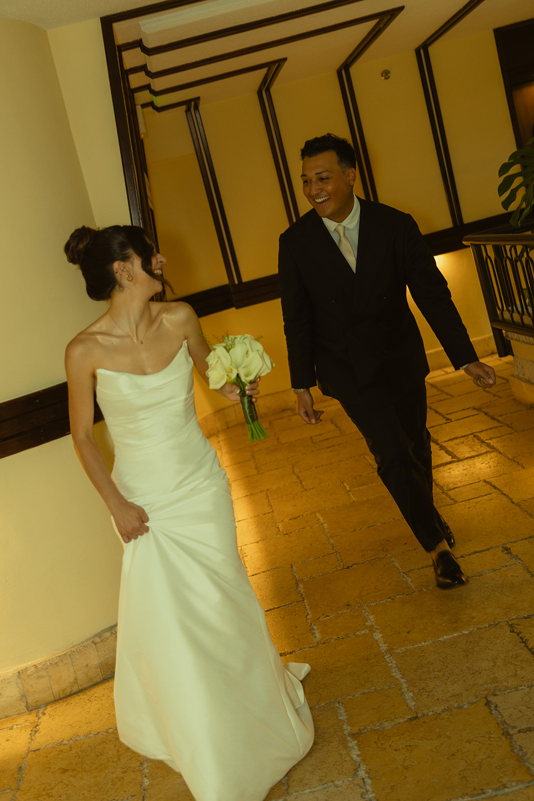 Groom & Bride Walking and Laughing Portraits Timeless Wedding in Mayfair Hotel & Garden