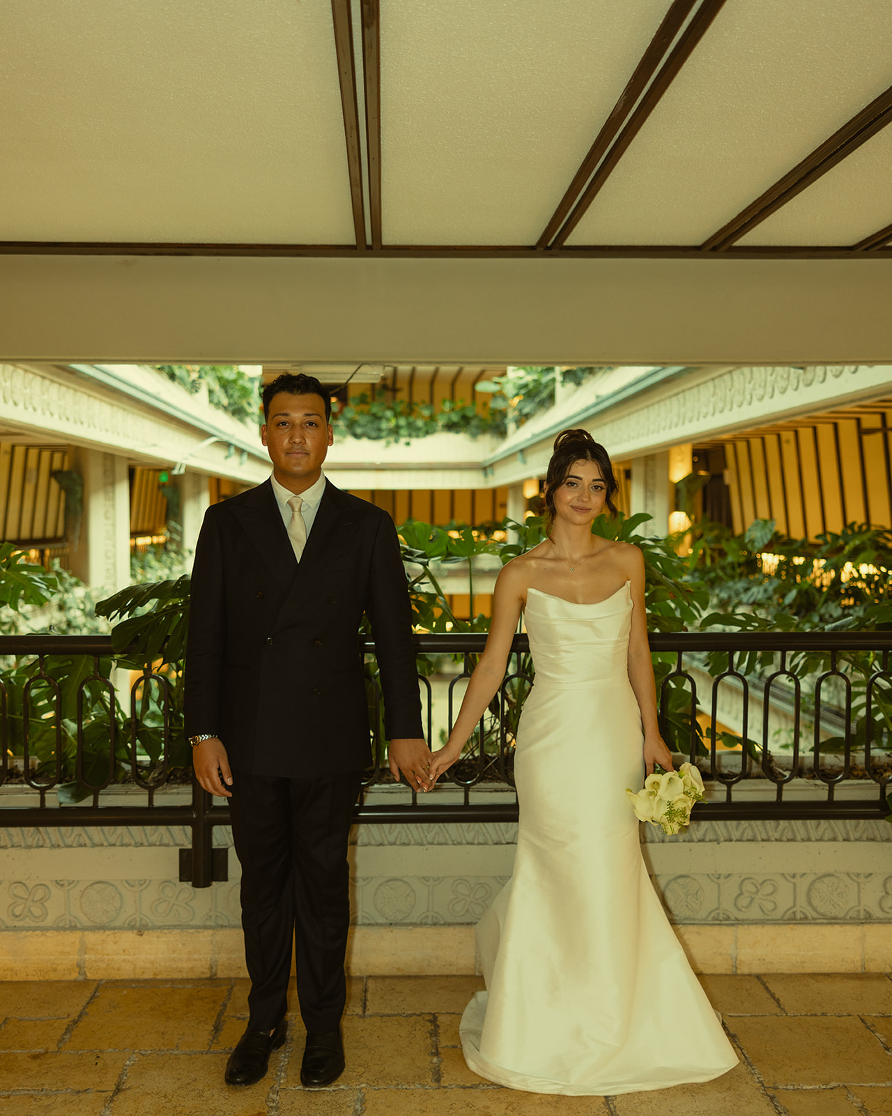 Groom and Bride Editorial Portraits Timeless Wedding in Mayfair Hotel & Garden