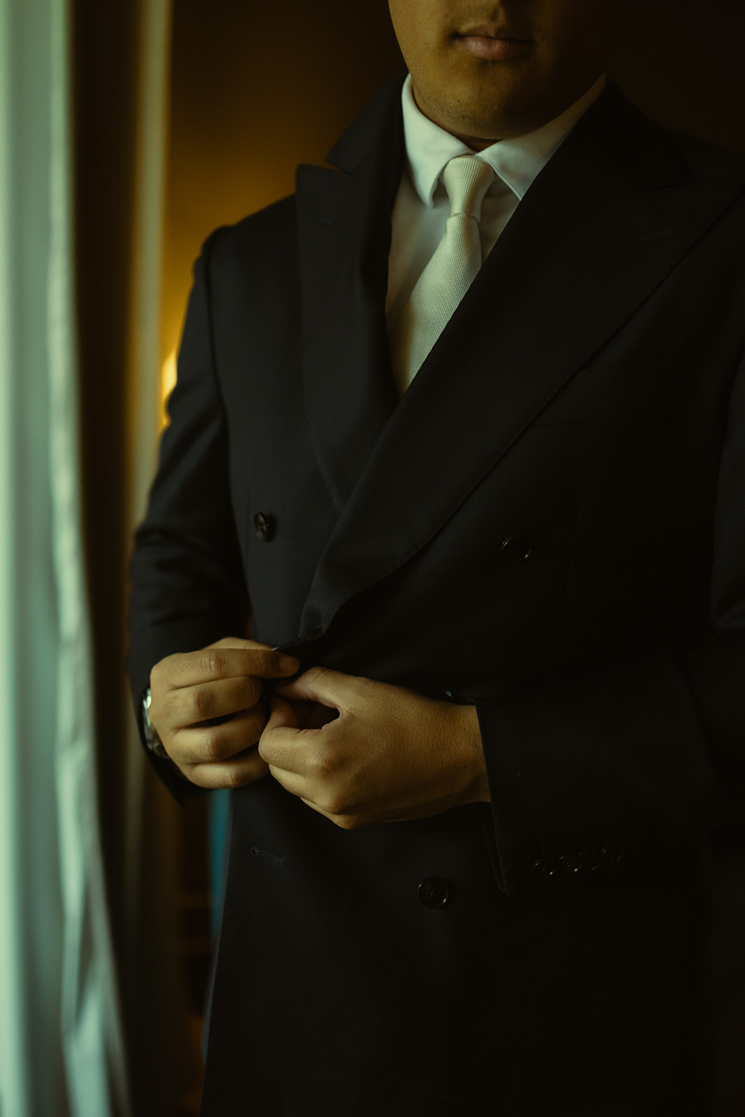 Groom Getting Ready Suiting Up Elegant Wedding in Mayfair Hotel & Garden