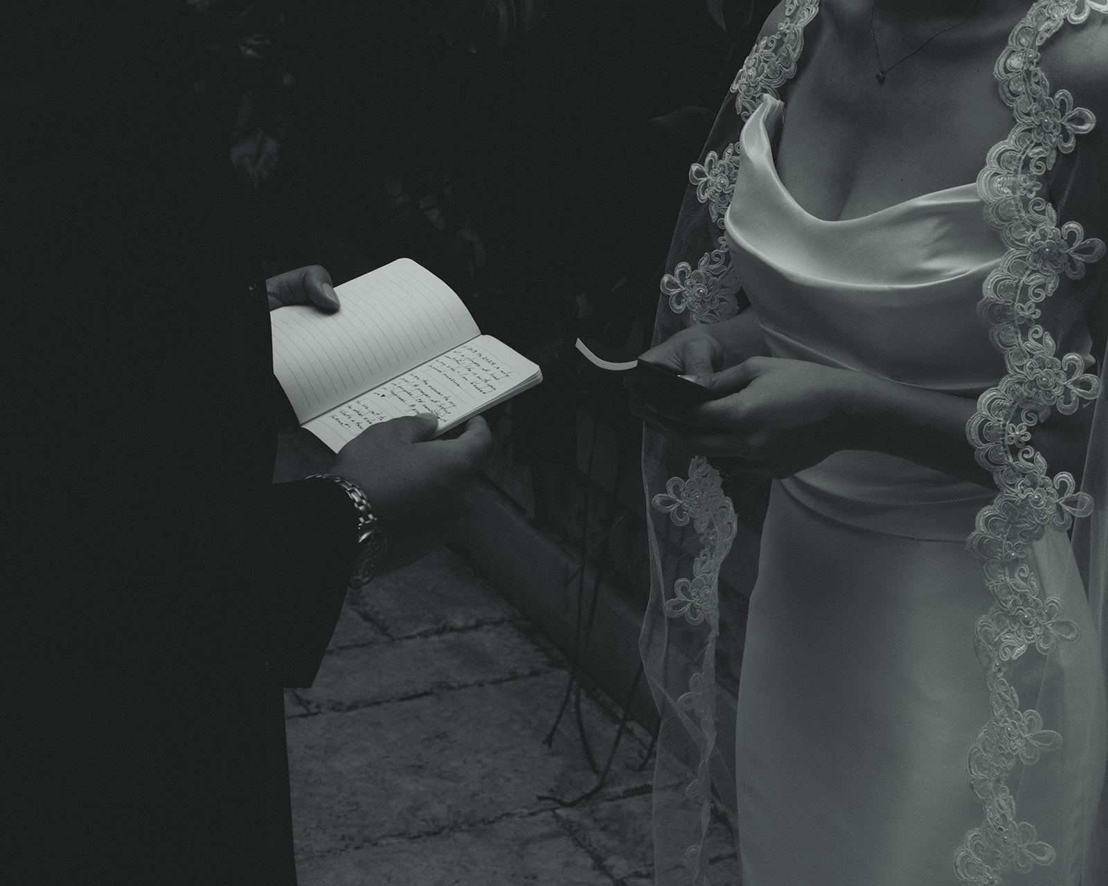 Bride & Groom Private Vow Exchange Timeless Wedding in Mayfair Hotel & Garden Black and White