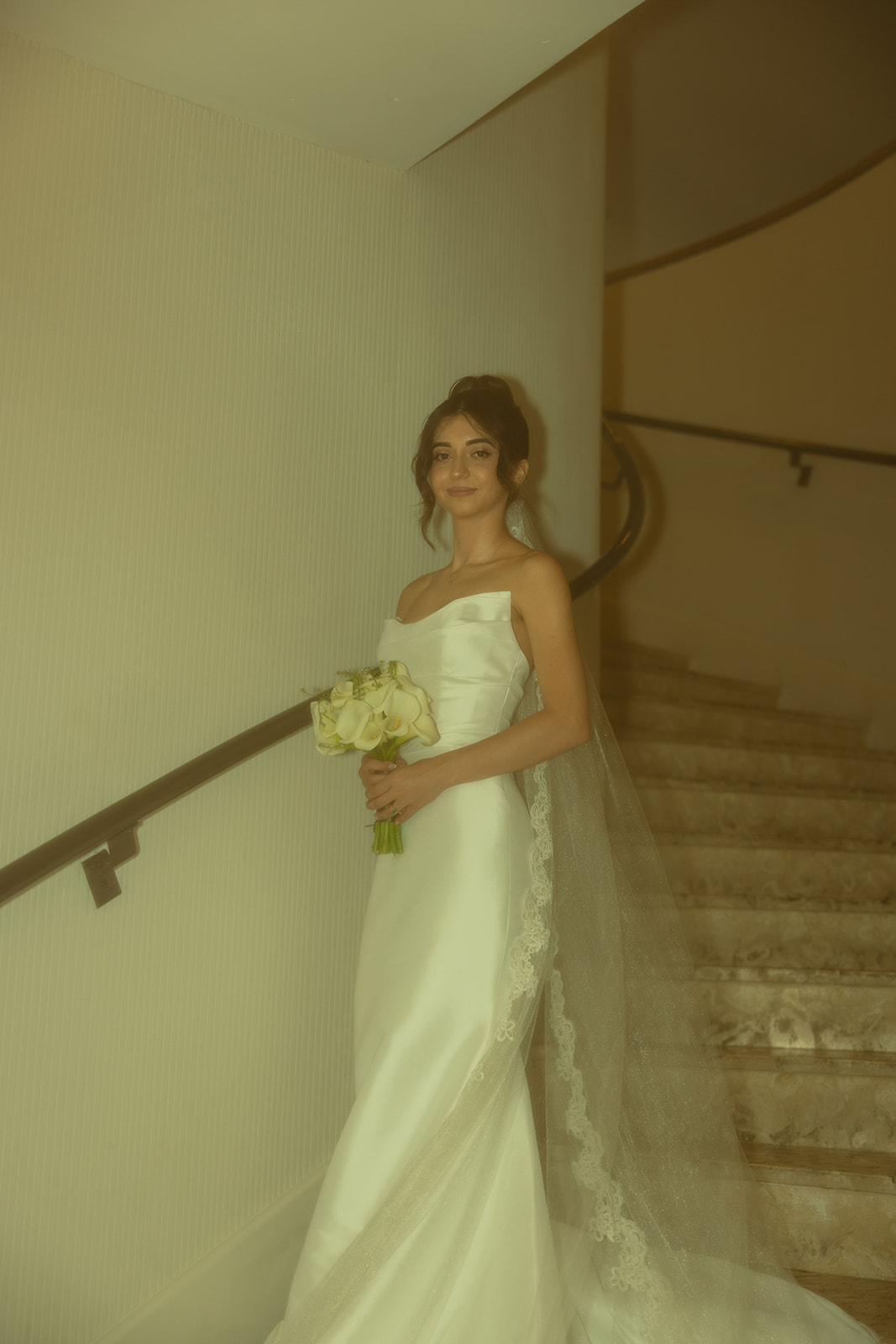 Bridal Portrait in Stairs Wedding Portraits Timeless Wedding in Mayfair Hotel & Garden