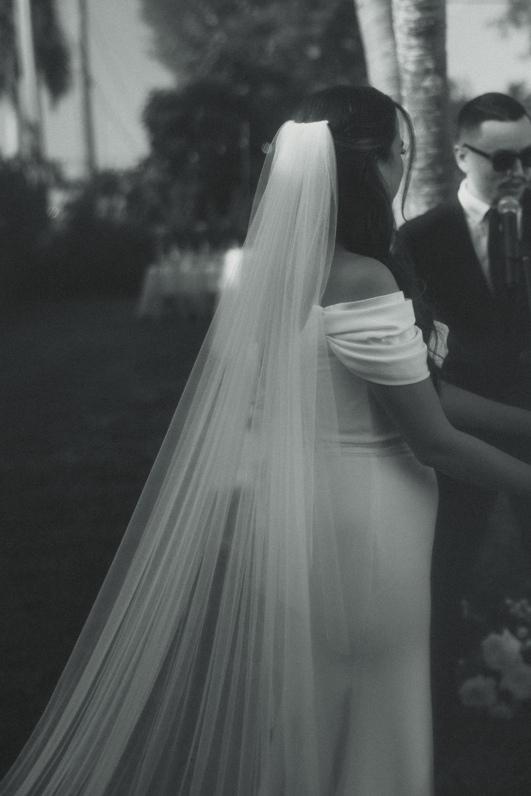 black and white wedding ceremony dreamy and elevated intimate backyard wedding by Aileen Ayala Photography