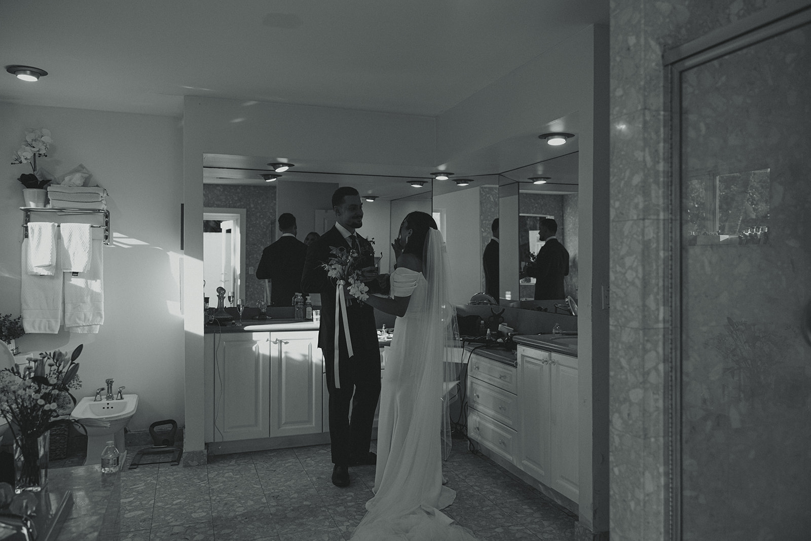 Emotional Bride & Groom Post wedding ceremony dreamy and elevated intimate backyard wedding by Aileen Ayala Photography Black and White