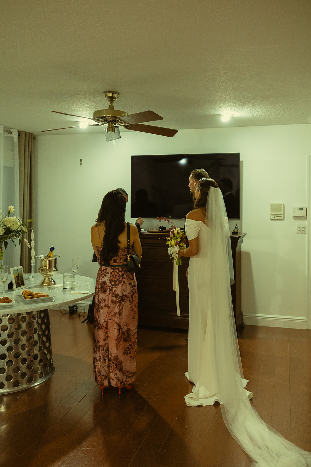 Bride & Groom Post wedding signing marriage license ceremony dreamy and elevated intimate backyard wedding by Aileen Ayala Photography