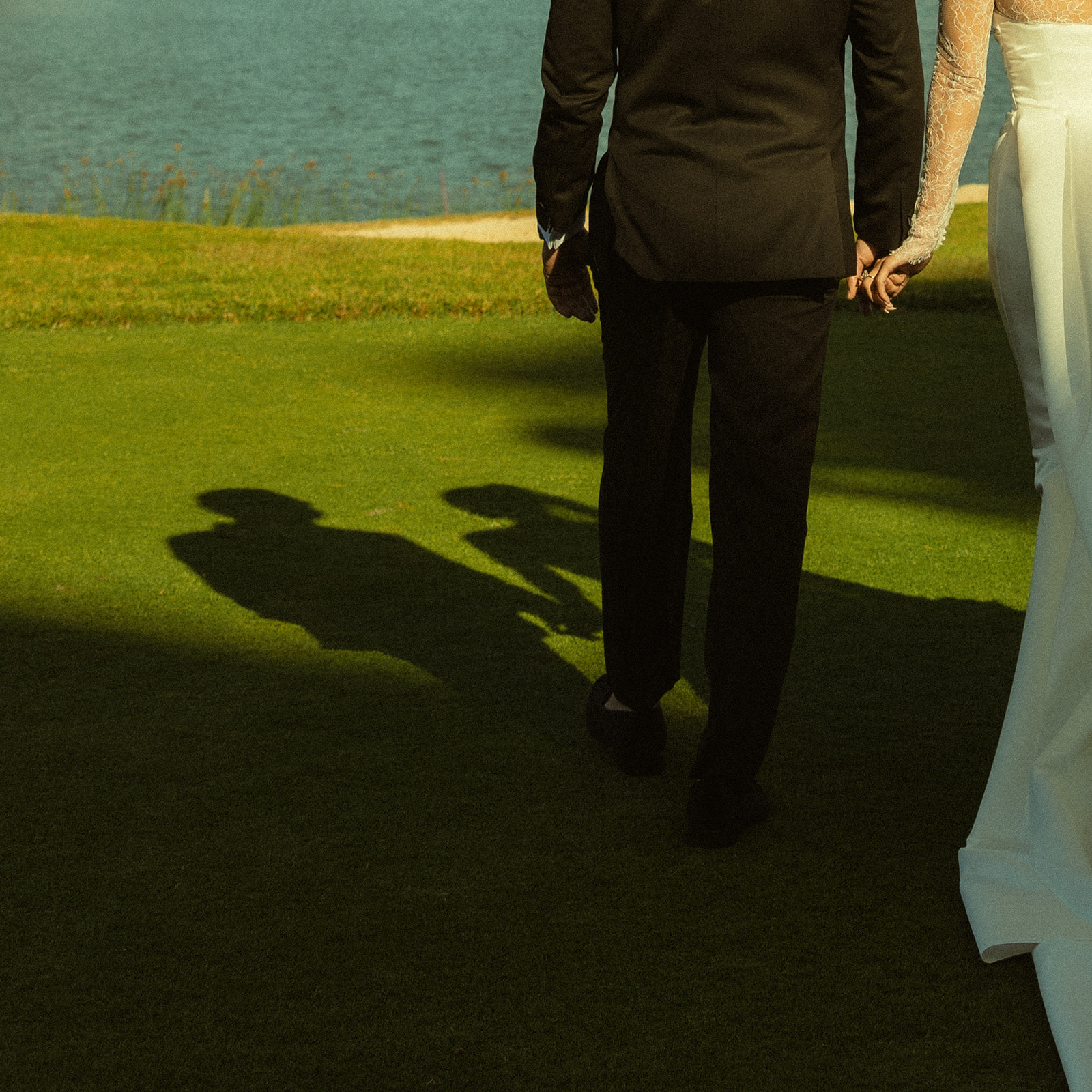 Creative Newly Wed Portrait on Golf Course Aventura Florida. Documentary Wedding Photographer.