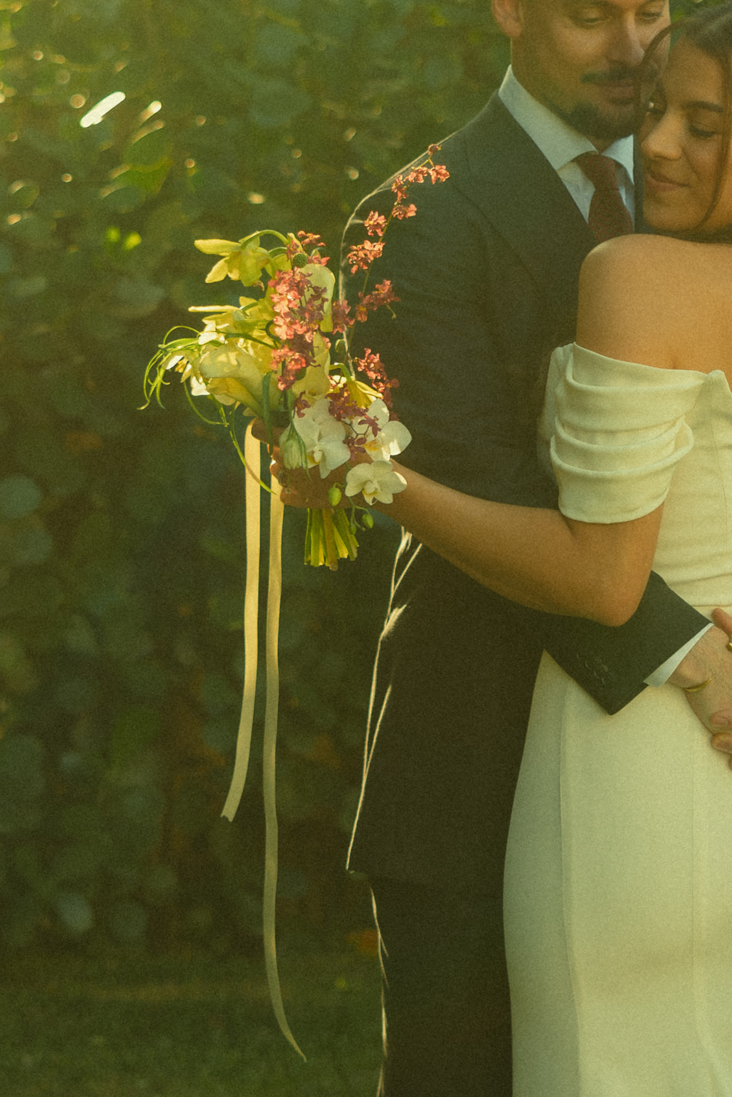 Nontraditional Wedding Bouquet Bride & Groom couple portraits dreamy and elevated intimate backyard wedding by Aileen Ayala Photography