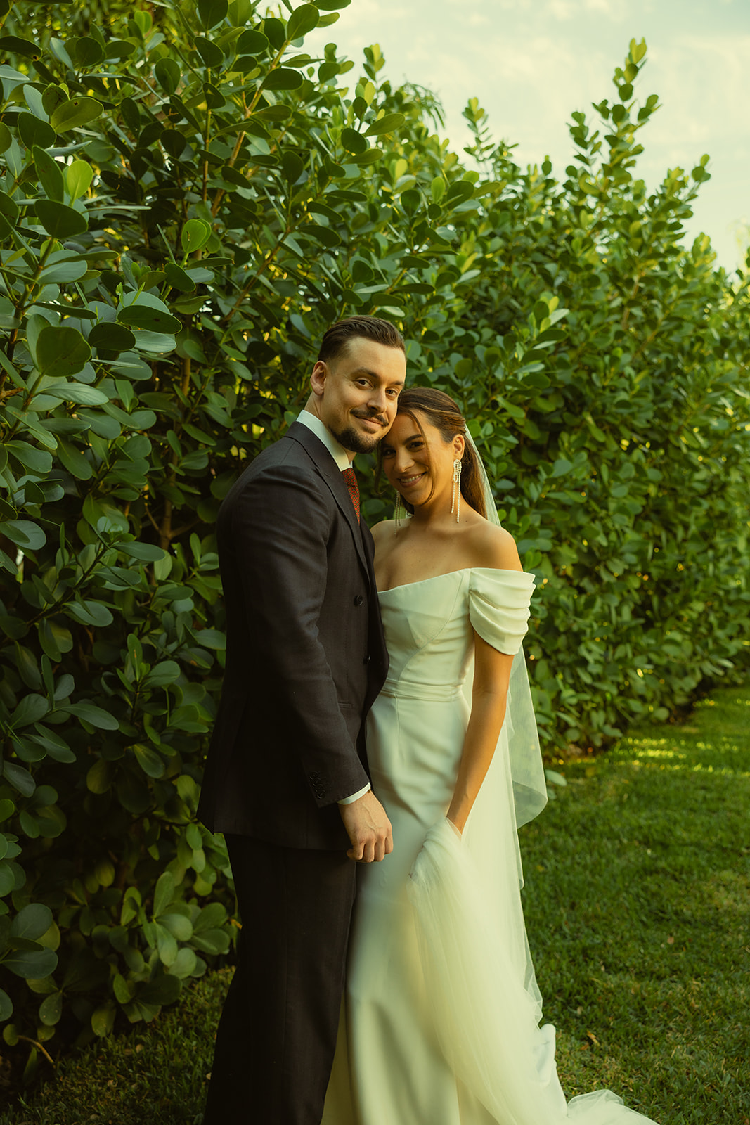 Smiling Bride & Groom couple portraits dreamy and elevated intimate backyard wedding by Aileen Ayala Photography