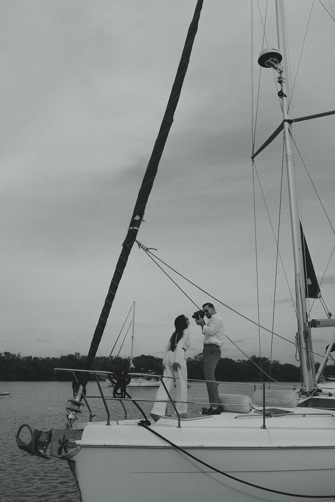 Sailboat Engagement NYC Harbor with Super 8 playful recording