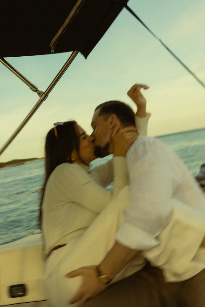 Sailboat Engagement NYC Harbor with Motion Blur Couples Engagement Session