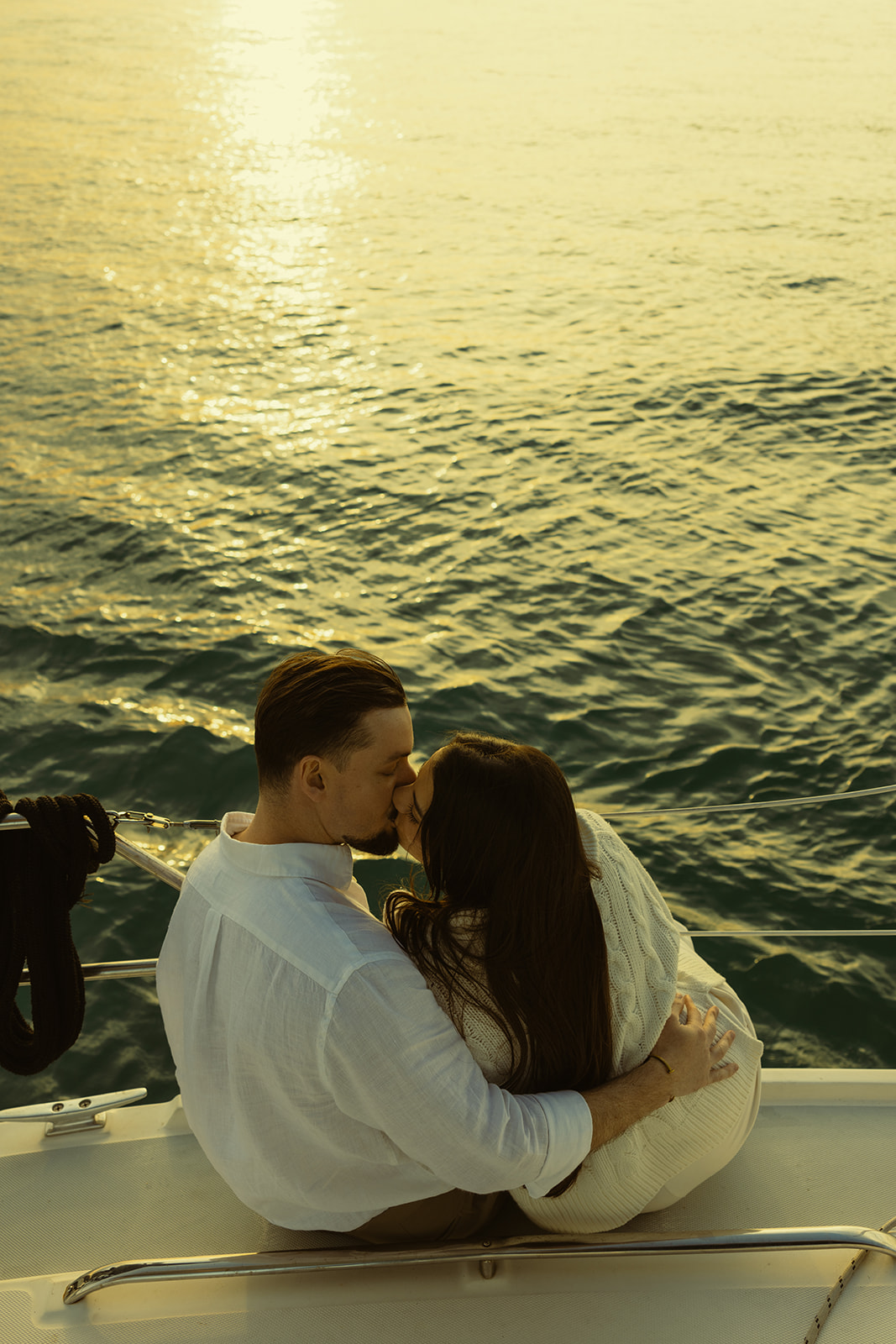 Sailboat Engagement Session in Miami, Couple Kissing