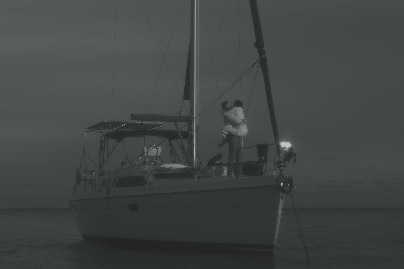 Sailboat Engagement Session in Miami, NYC Harbor B&W Carrying