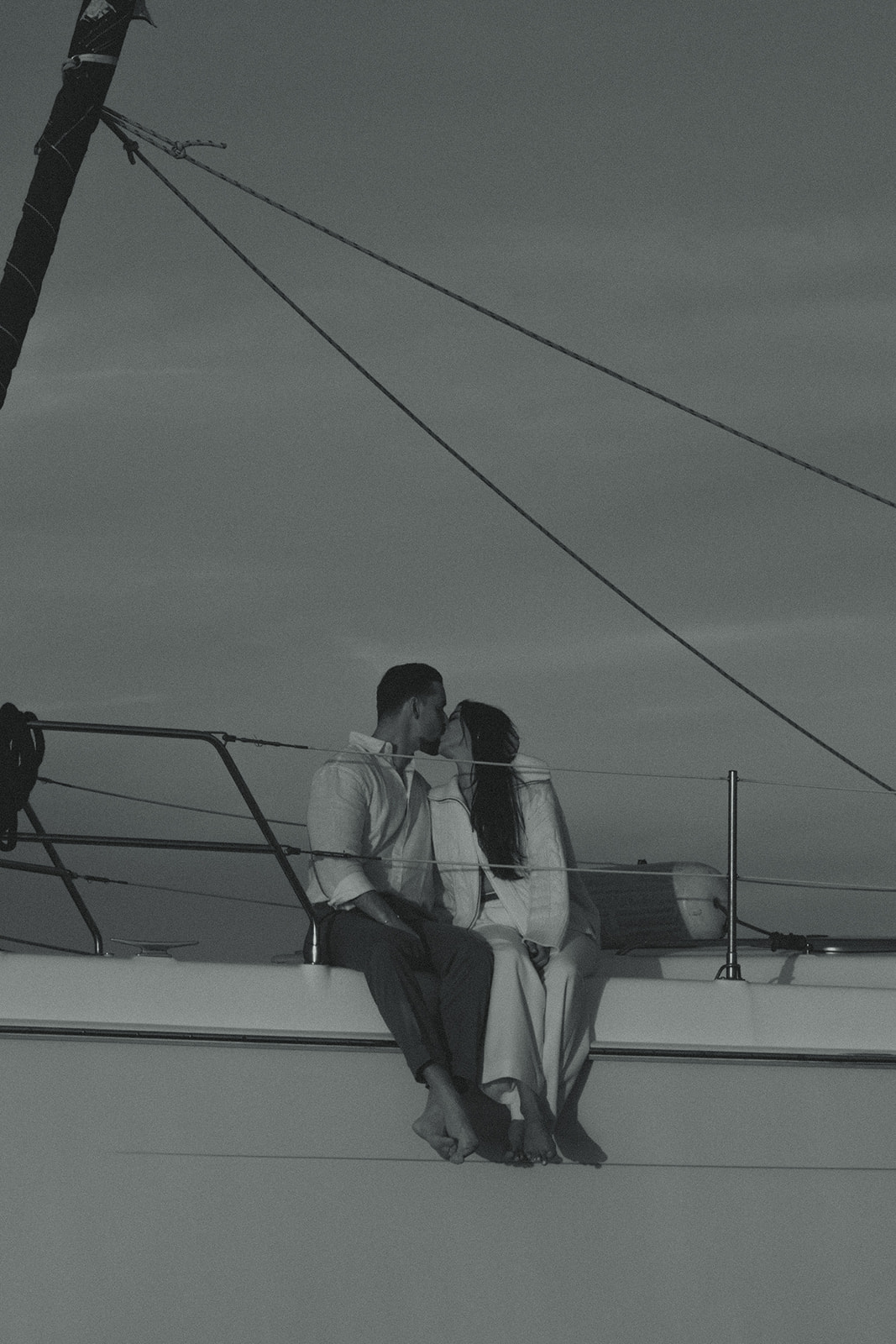 Sailboat Engagement Session in Miami, NYC Harbor B&W