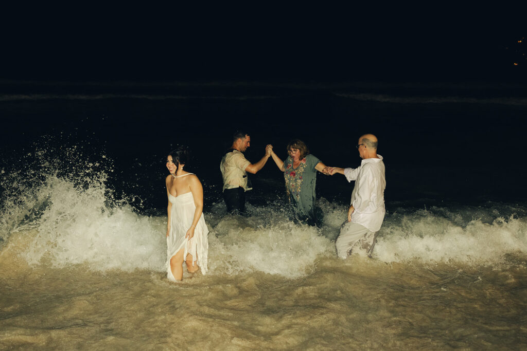 British Virgin Island Editorial and Documentary Wedding Photographer Jumping into Water Wedding Reception